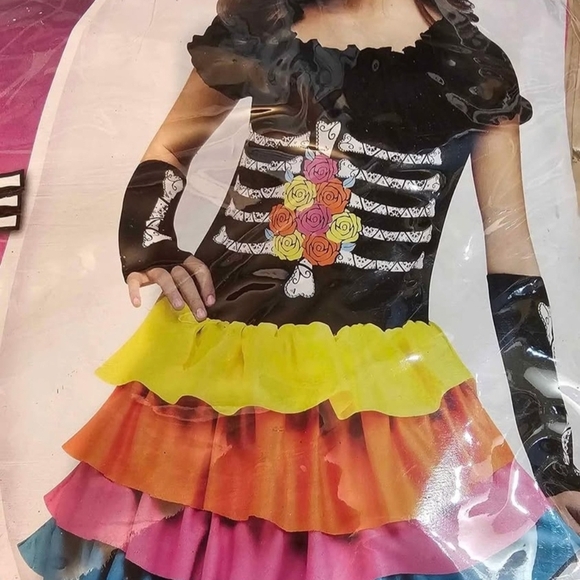 Day of the Dead Kids Costume with Multicolor Skirt Size Medium 8-10 WORN ONCE - Picture 3 of 10